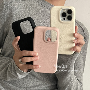 ANNACASE高级感奶白粉黑雾面磨砂皮质适用苹果17ProMax手机壳iphone14小众15pro新款 女16promax防摔保护套17