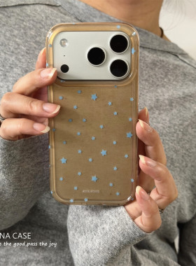 ANNACASE简约复古金底细碎蓝色星星手机壳适用iphone17promax苹果17新款15pro软16Promax防摔保护套14女17pro