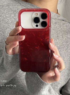 ANNACASEins秋冬新年渐变红色贝壳纹适用苹果17ProMax手机壳iphone14小众15pro新款16女16promax防摔保护套17