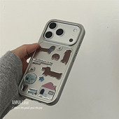 ANNACASE可爱少女心贴纸插画小狗银色手机壳适用iphone17promax苹果14磨砂17新款 15pro软16Promax防摔保护套
