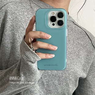 ANNACASE高级感设计雾面湖蓝色适用苹果17promax手机壳iphone17小众15pro新款 14全包软壳16promax防摔保护套
