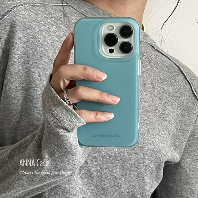 高级感设计雾面湖蓝色手机壳