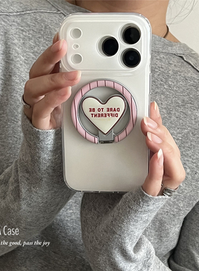 ANNACASins奶白粉英文爱心磁吸折叠支架手机壳适用iphone17promax苹果14全包17新款15pro女16Pro防摔保护套13