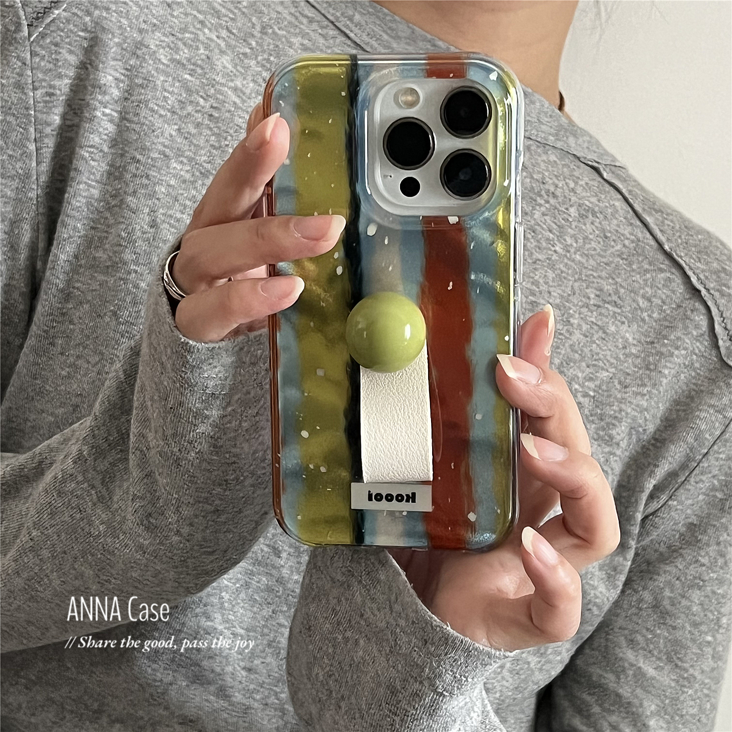 秋冬艺术绿棕泼墨立体珠子手机壳