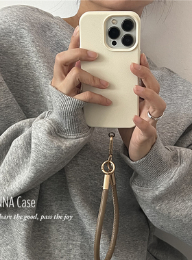 ANNACASE高级感小众奶白咖色皮质挂绳适用苹果16promax手机壳iphone15硅胶13pro新款14promax防摔保护套12软