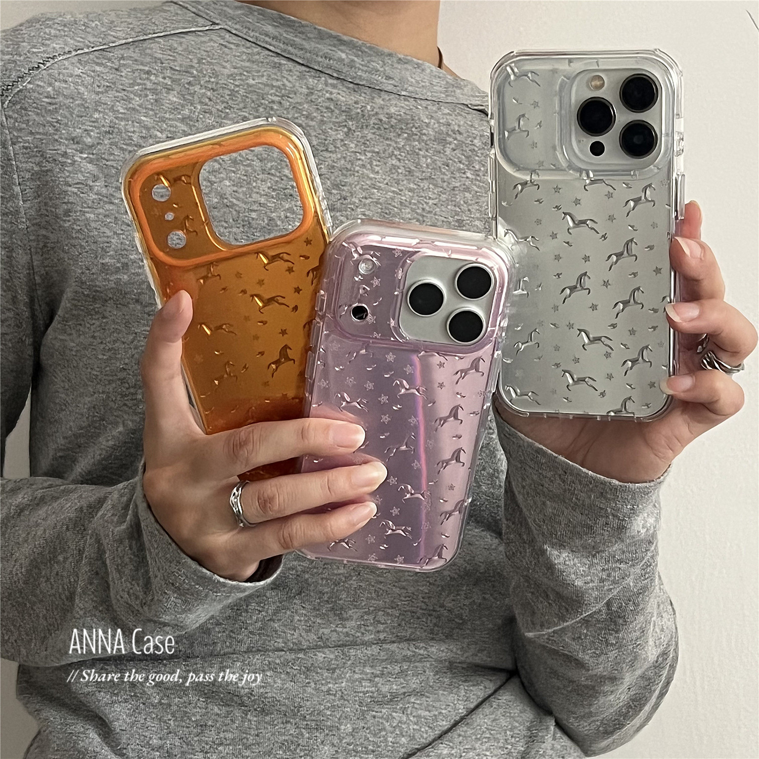 ANNACASE小众治愈可爱星星飞腾小马适用苹果17promax手机壳iphone14全包17新款15pro软16promax防摔保护套13