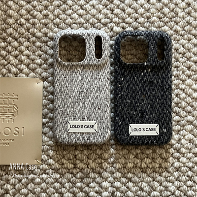 秋冬高级白灰粗花呢标签手机壳