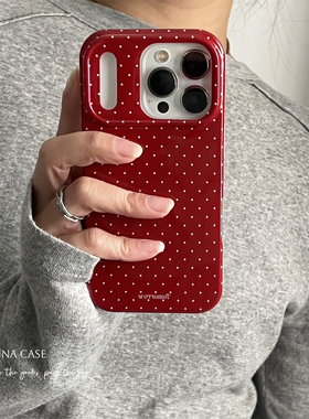 ANNACASEins秋冬新年复古色细小波点适用苹果17ProMax手机壳iphone14小众15pro新款女16promax防摔保护套17软