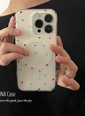 ANNACASE韩国ins少女风温柔彩色小波点磁吸手机壳适用于iPhone16pro新款17promax苹果15pro全包14防摔保护套