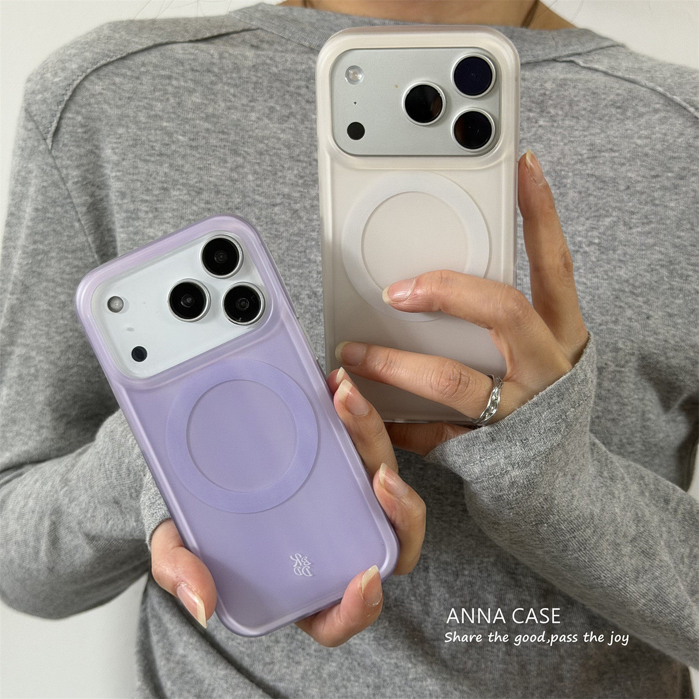 ANNACASE温柔晕染奶白淡紫色雾面磁吸手机壳适用iphone17promax苹果14全包17新款15pro女16Pro防摔保护套16软