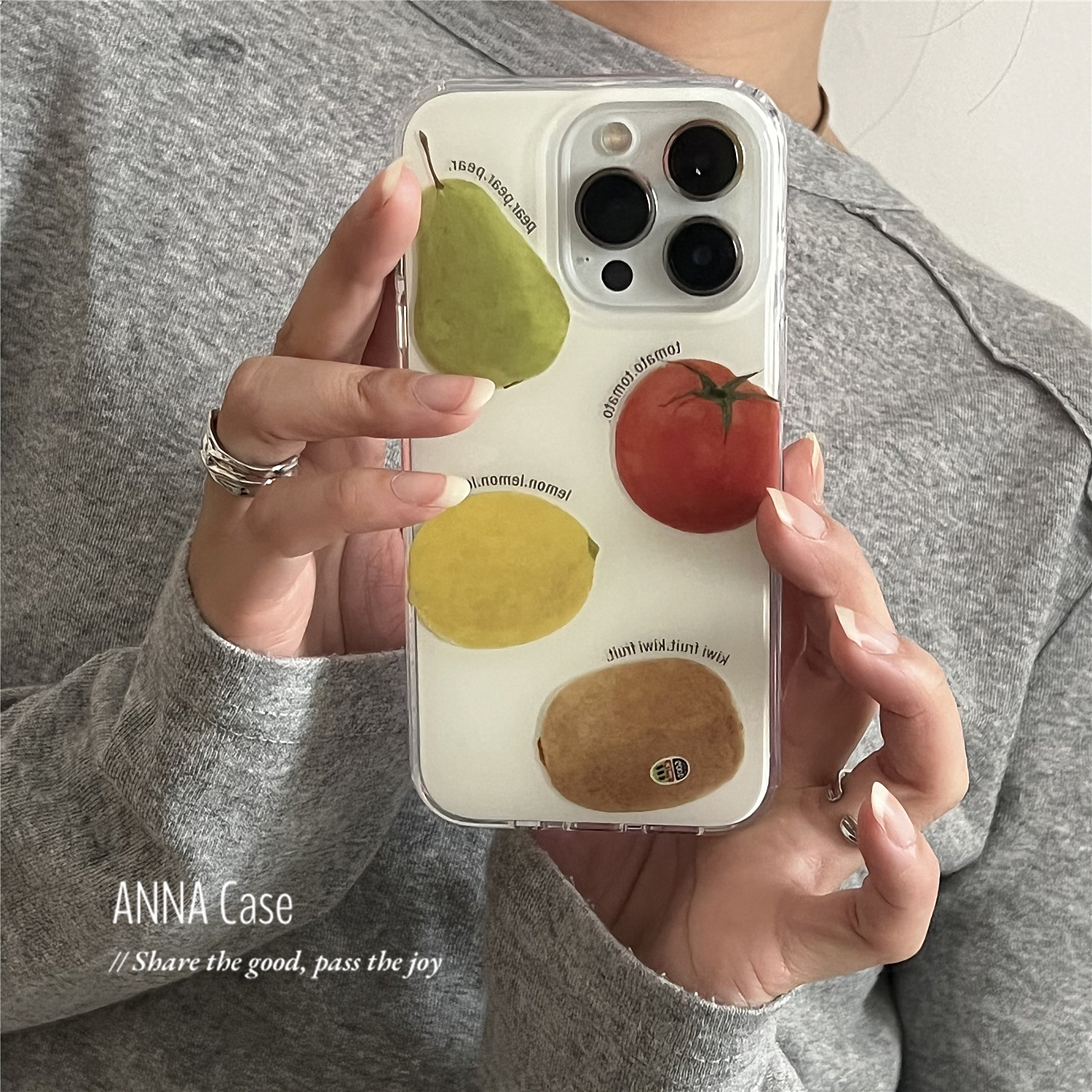ANNACASEins风水果番茄柠檬插画适用苹果16promax手机壳iphone14小众15pro新款16全包软壳13promax防摔保护套