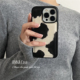 ANNACASE高级设计款 黑白奶牛纹皮质手机壳适用于iPhone17pro新款 16promax苹果15pro全包16防摔保护套14少女17