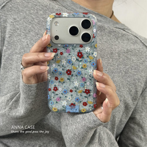 春天温柔透蓝满屏碎花细闪手机壳