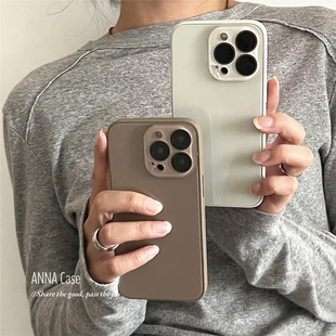 ANNACASEins高级感白咖色玻璃手机壳适用iphone17promax苹果14男女17pro新款 15pro情侣16Pro防摔保护套13全包