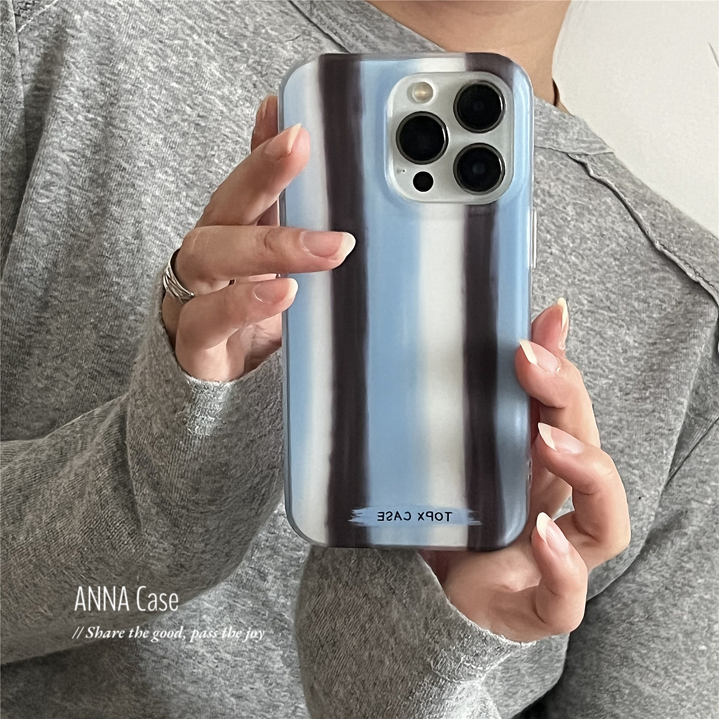 简约艺术蓝棕油画条纹磨砂手机壳