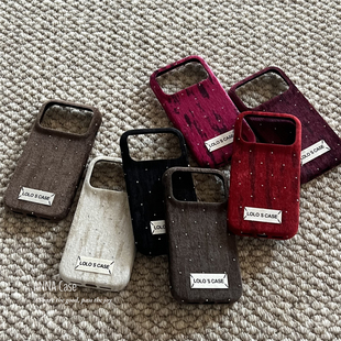 ANNACASE秋冬ins纯色丝绒满天星闪钻绒布手机壳适用iphone17promax苹果14软13新款 15pro女16ProMax防摔保护套