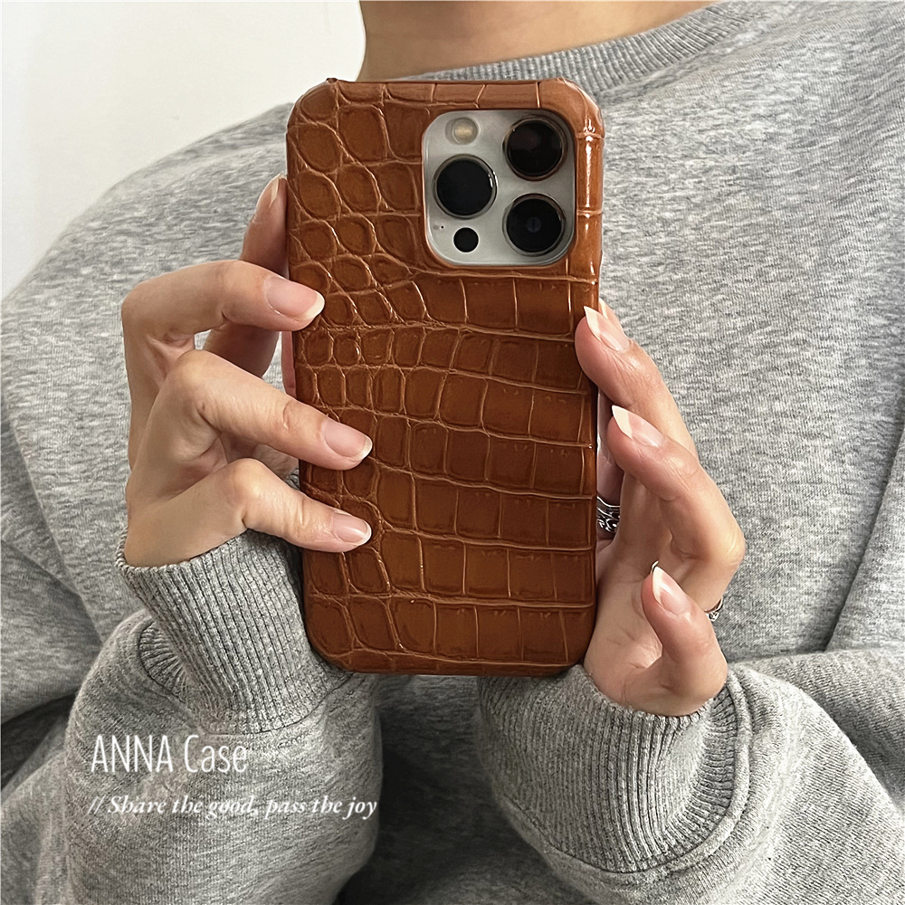 苹果16promax皮质复古焦糖鳄鱼纹