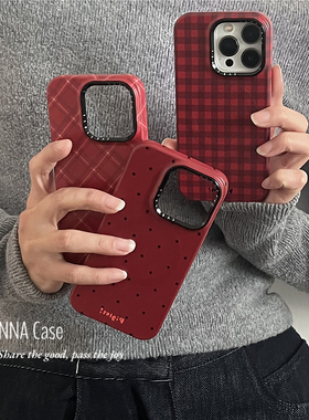 ANNACASEins氛围红色菱格波点磁吸适用于苹果17promax手机壳iphone14硬壳17pro新款15女款16promax防摔保护套