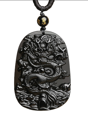 天然黑曜石龙牌吊坠男女挂件