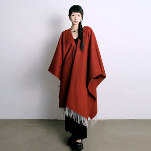 呢子大衣新中式 川故纵 毛呢长款 2023年冬季 毛呢披肩外套 淮之