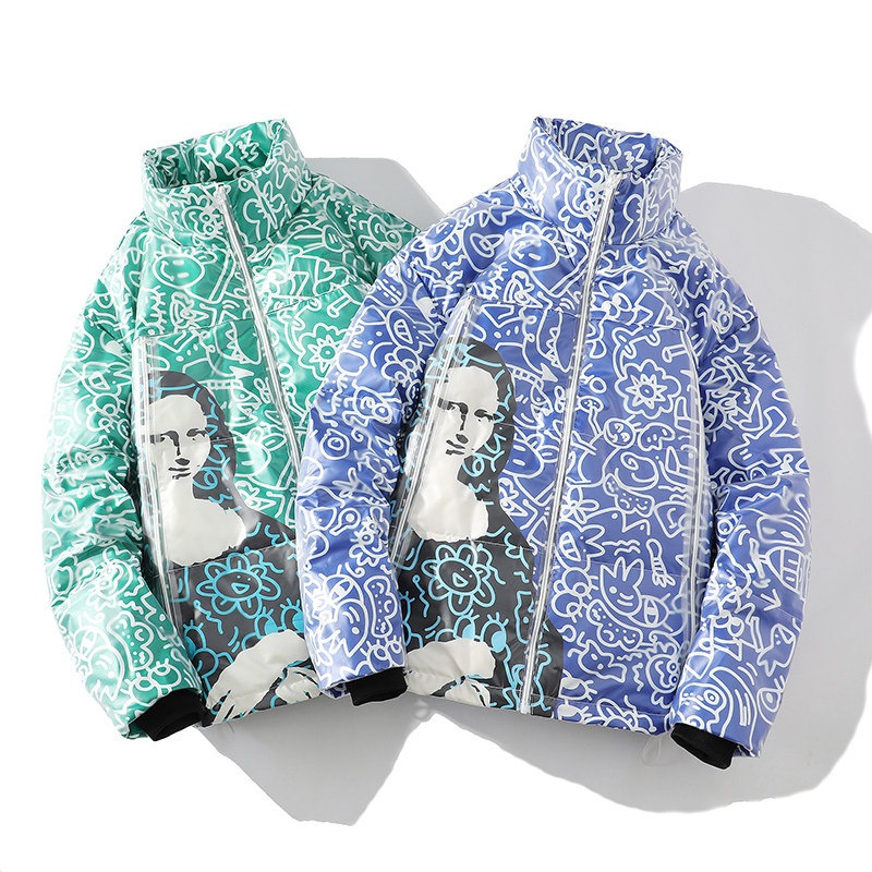 男女同款個性蒙娜麗莎人像微笑90絨羽絨服 青少年冬季寬松外套潮在類目 男裝, 羽絨服中 - 來自Buy2taobao.com提供專業的淘寶代購服務