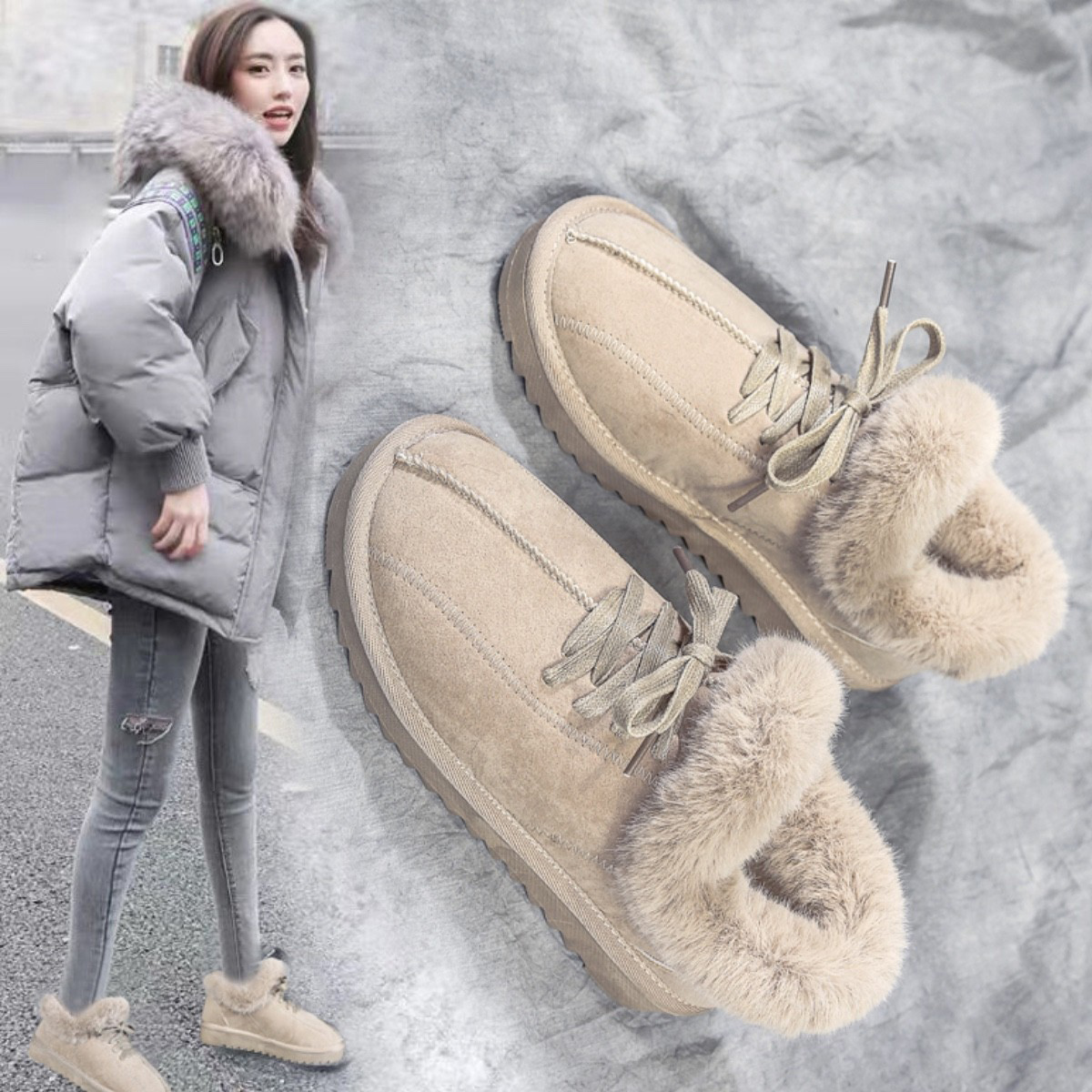 毛毛雪地靴豆豆鞋百搭