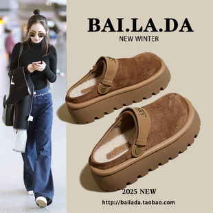 爆款厚底勃肯鞋包头半拖鞋外穿2025秋季新款百搭休闲女款加绒鞋子