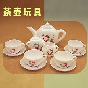 儿童塑料茶具仿真泡茶冲茶玩具小猪kt猫幼儿园过家家游戏茶壶教具