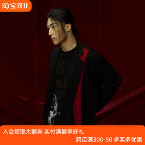 THOS 解构撞色拼接不规则休闲西装假两件可拆卸设计情侣异形西服