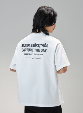 THOS 23SS觅银者主题国潮设计感短袖圆领坐标印花多色夏季T恤男女