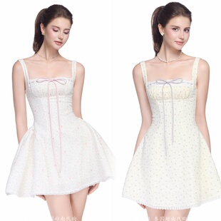 越南代购 Jubin 正品 纯欲碎花吊带连衣裙女收腰显瘦短款A字裙