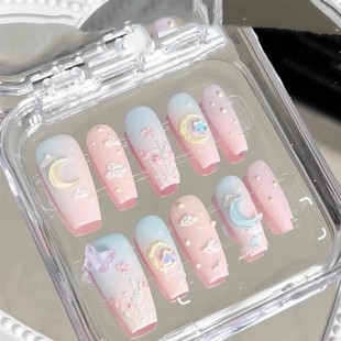 纯手工儿童穿戴甲女童纯手工穿戴甲磨砂重工石膏马卡龙色糖果色多