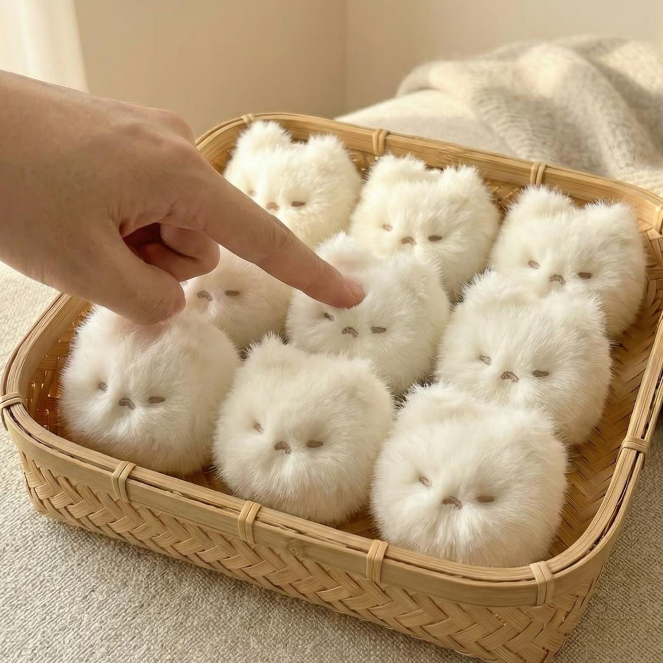 咪制霉豆腐系列毛绒挂件5cm白毛霉豆腐猫猫高颜值ins风柔软钥匙扣