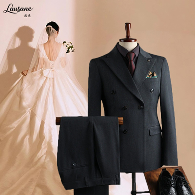 Lausanne高定西装套装男高级感双排扣西服三件套新郎结婚礼服伴郎