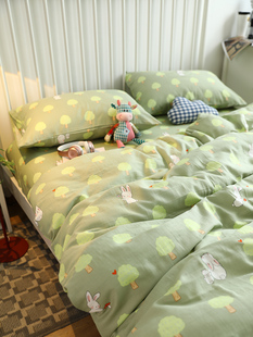 ins卡通可爱亲肤透气A类双层纱森林小兔纯棉四件套200 230被罩