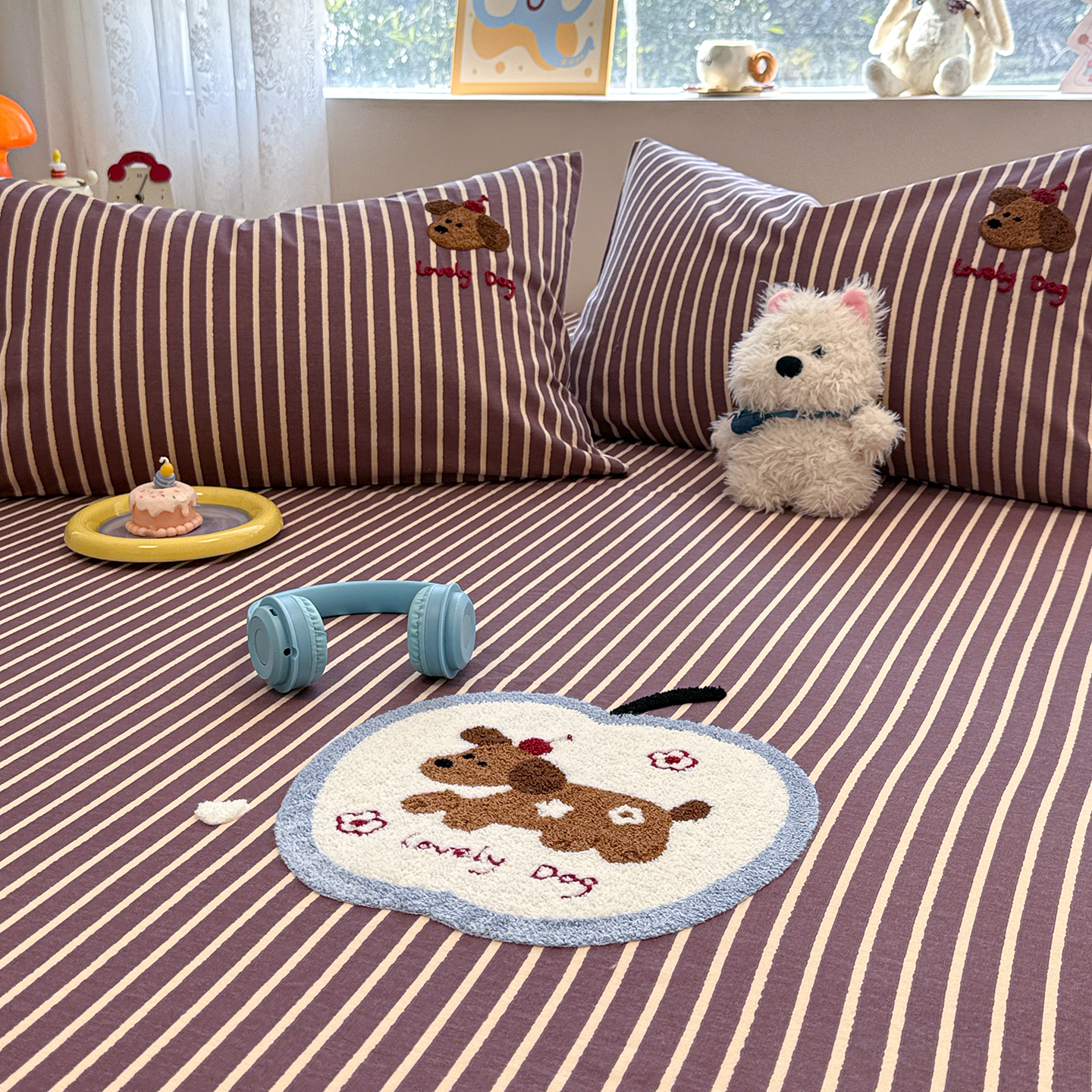 卡通风加厚磨毛毛巾绣床笠全棉纯棉床单单件亲肤床上用品三件套3