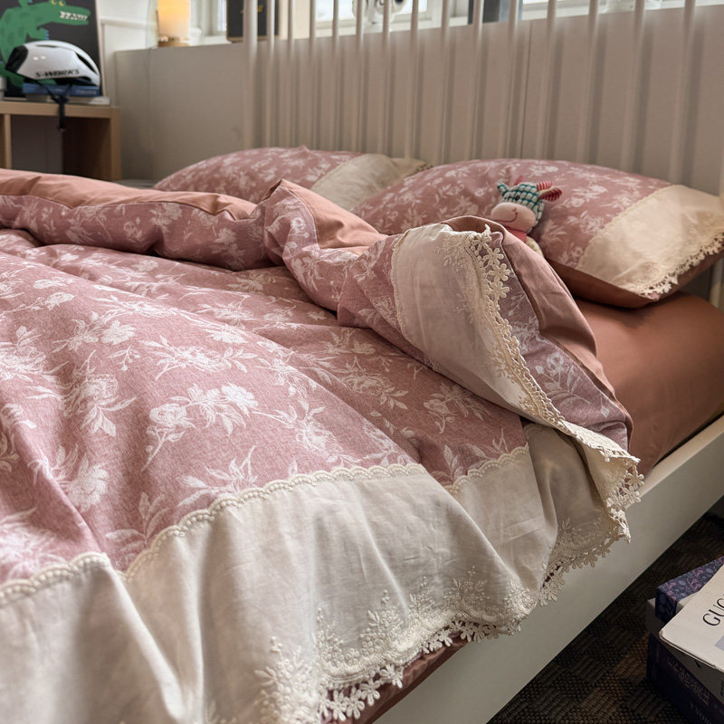 少女心美式田园秋冬复古碎花纯棉磨毛床上四件套全棉被套加厚床品