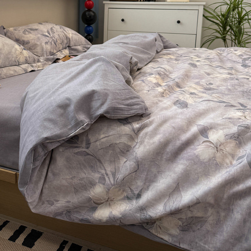 冬季全棉加厚磨毛复古风田园花卉被套单件少女心双人被罩纯棉床品