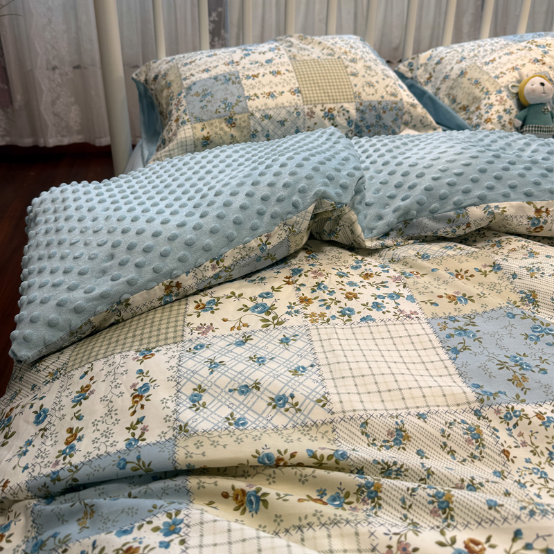 ins田园碎花花棉加豆豆绒保暖四件套1.8A面全棉纯棉B面牛奶绒床品