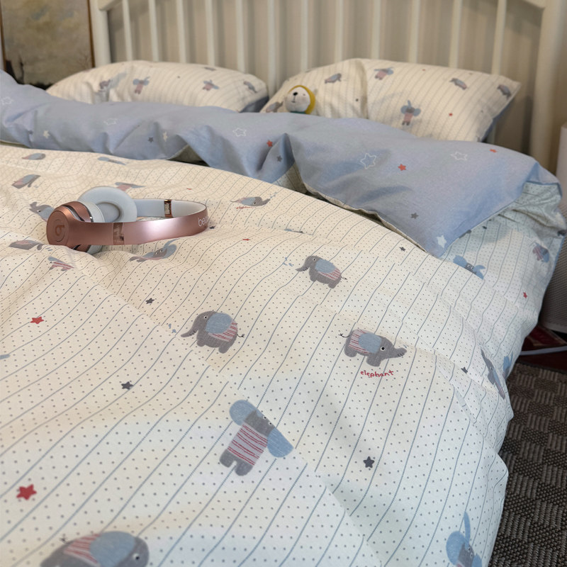 全棉卡通风儿童可爱跳跳象纯棉床上四件套床单被套床笠学生三件套,床上用品,床品套件/四件套/多件套,淘宝优惠券,粉丝福利购,淘宝优惠卷