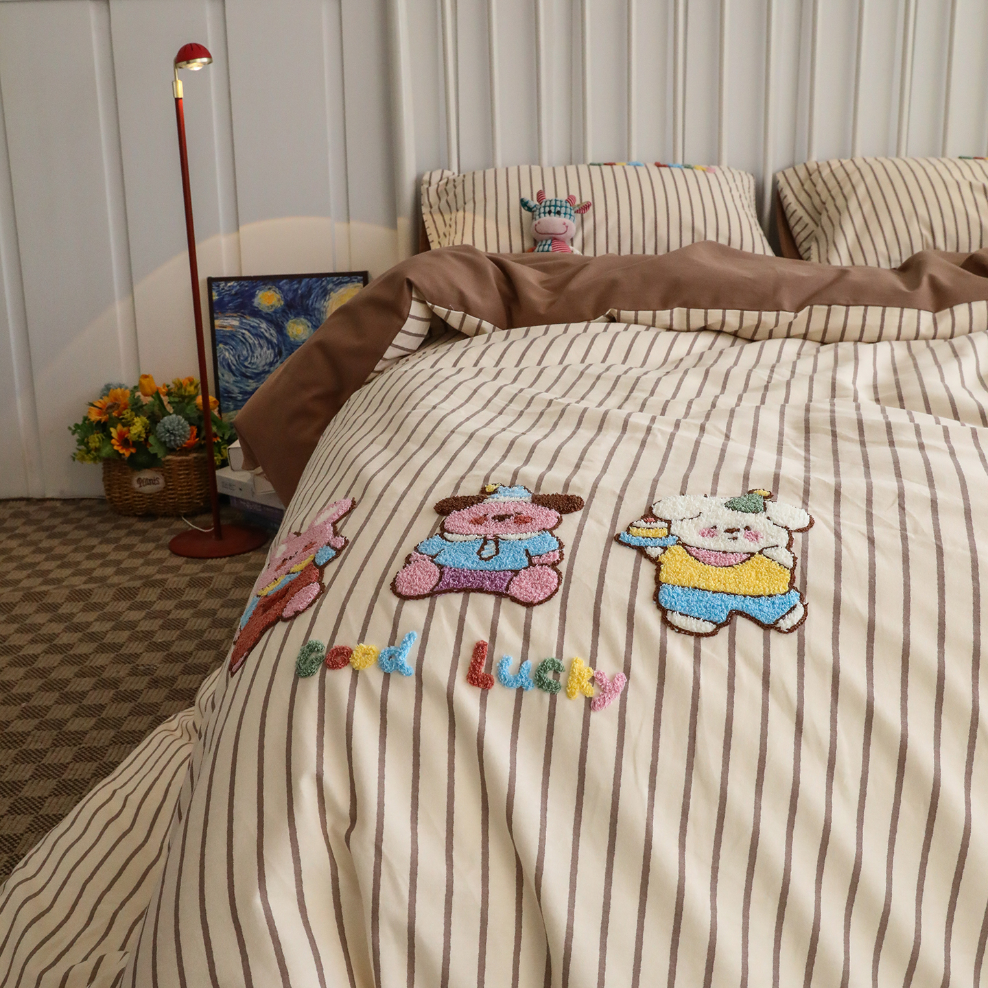 加厚全棉磨毛床上四件套纯棉2025新款毛巾绣儿童被套宿舍床单床笠