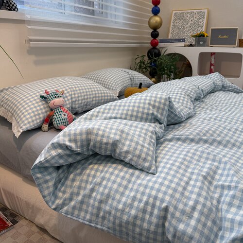 纯棉水洗棉格子被套单件简约全棉150x200x230单双人被罩2025新款