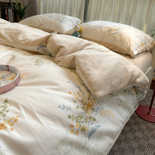 ins韩式 田园小清新棉加绒四件套纯棉全棉牛奶绒珊瑚绒保暖1.8米床