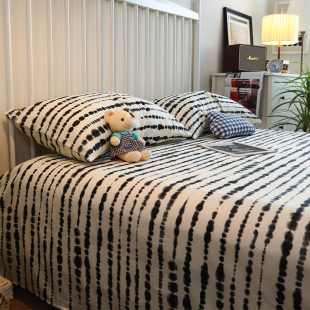 纯棉简约风墨染条纹北欧床品全棉学单人双人被套单件床单1.5m1.8