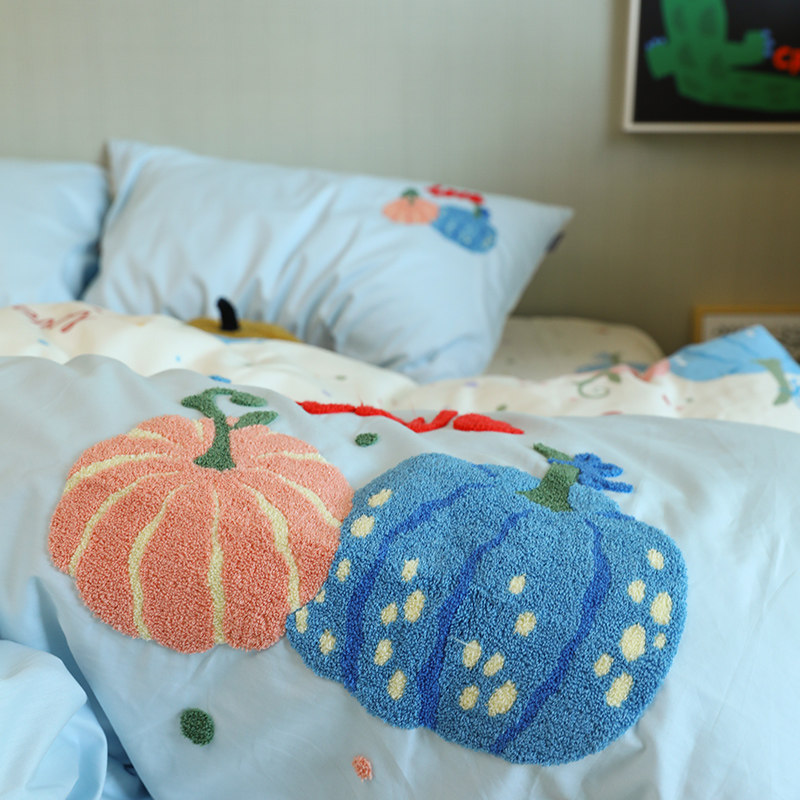 卡通刺绣全棉卡通毛巾绣四件套纯棉1.5m1.8米三件套宿舍床上用品