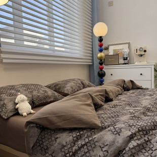 秋冬轻奢高级感色织提花全棉简约床上四件套纯棉被套双人男生床品