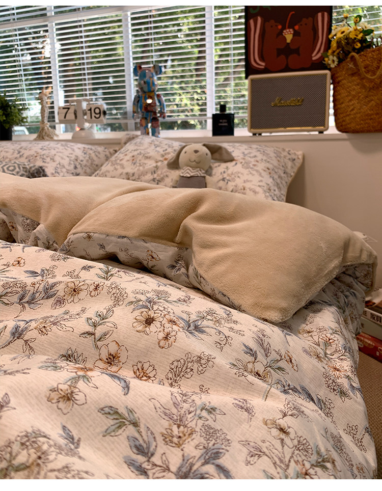 ins秋冬全棉棉加绒被套牛奶绒珊瑚绒法兰绒床单三件套床上四件套,床上用品,床品套件/四件套/多件套,淘宝优惠券,粉丝福利购,淘宝优惠卷