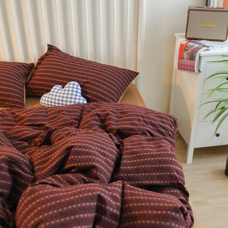 轻奢秋冬加厚磨毛双层纱色织提花四件套全棉纯棉床单被套高端床品