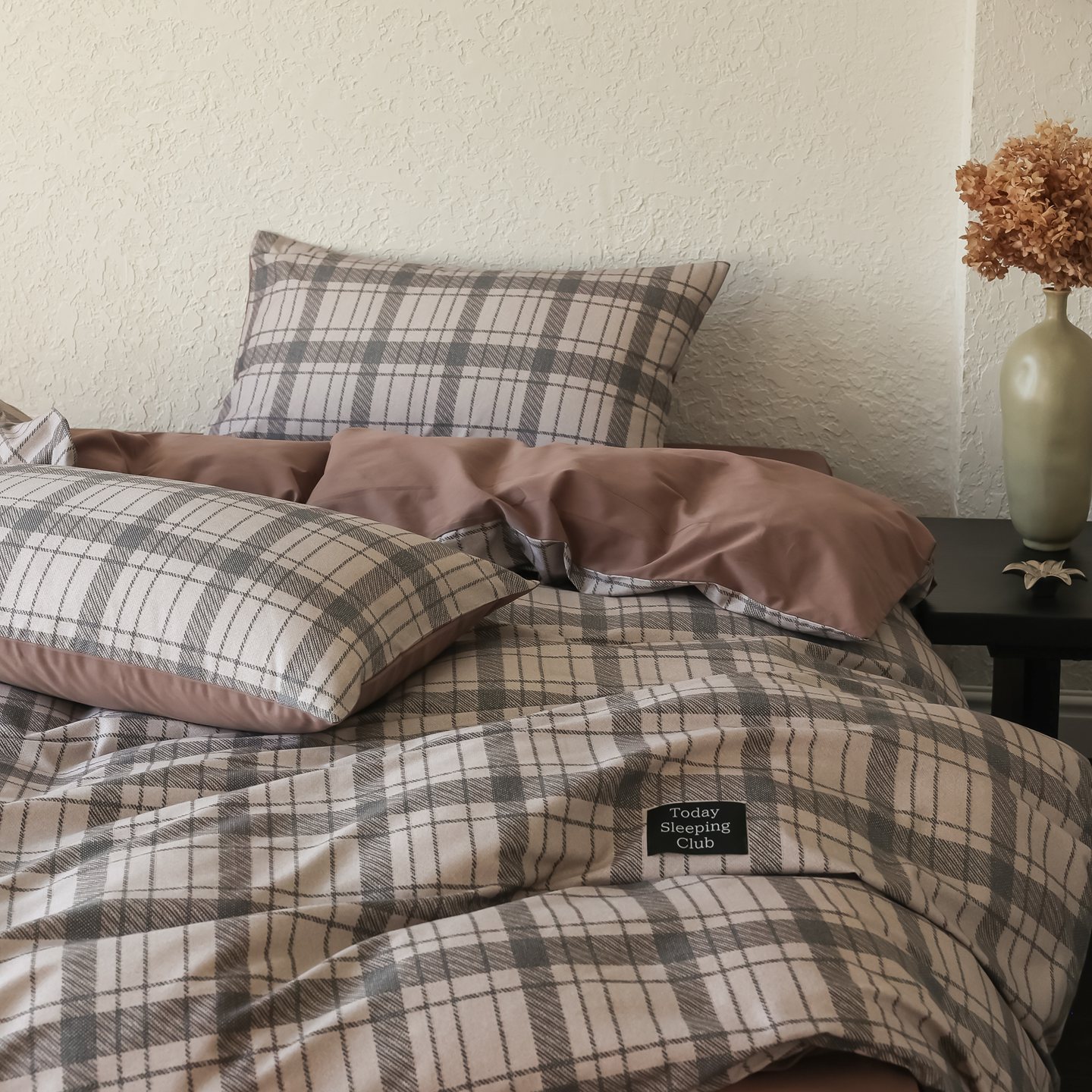 高级感简约格子50支磨毛全棉纯棉四件套男生床单被套裸睡床品1.8m