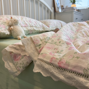 少女心全棉双层纱花边款 夏被 夏凉被小碎花软被子空调被四件套夏季